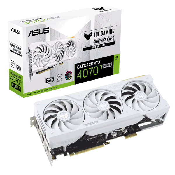 Відеокарта ASUS TUF Gaming GeForce RTX 4070 Ti SUPER BTF 16GB GDDR6X White Edition (TUF-RTX4070TIS-16G-BTF-WHITE)