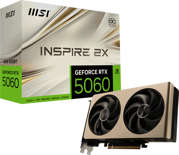 Відеокарта MSI GeForce RTX 5060 (RTX 5060 8G INSPIRE 2X OC) Відеокарта MSI GeForce RTX 5060 (RTX 5060 8G INSPIRE 2X OC)